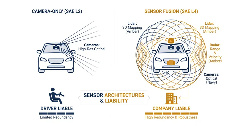 Sensor fusion provides redundant safety layers, while pure vision relies entirely on neural network inference.