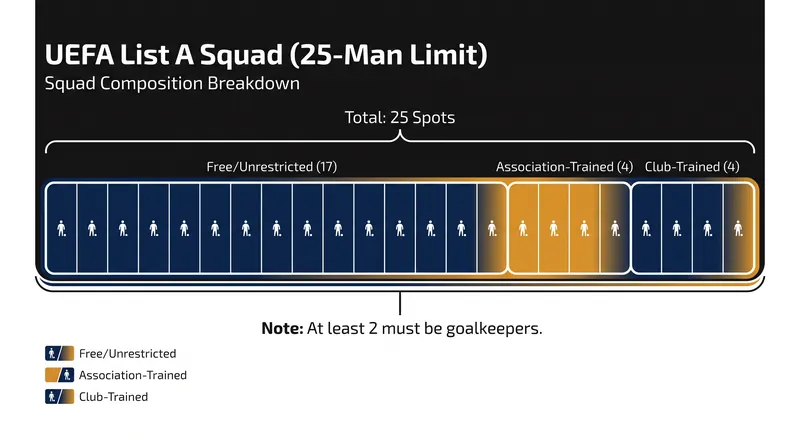 The anatomy of a fully compliant 25-man Champions League List A squad.