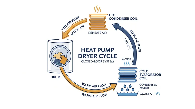 The closed-loop dehumidification cycle of a heat pump dryer.