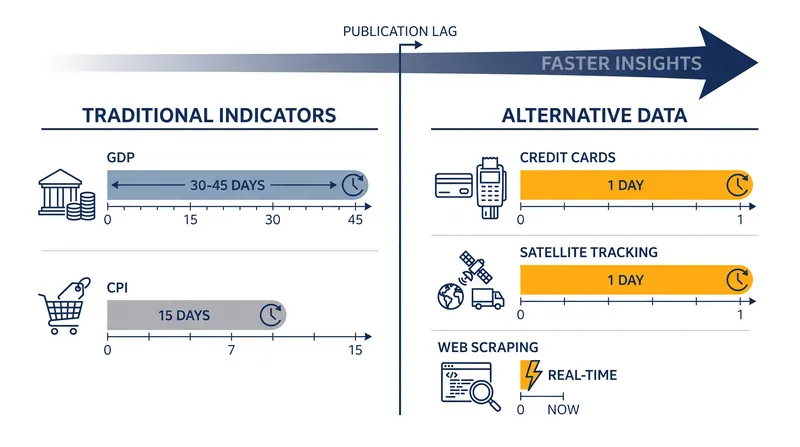The 'ragged edge' problem: Traditional statistics lag weeks behind real-time alternative data.