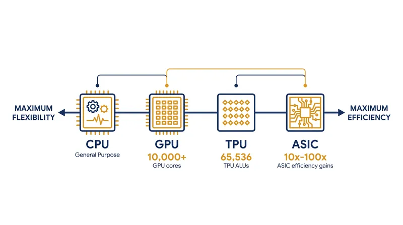 The trade-off between flexibility and efficiency defines the AI hardware landscape.