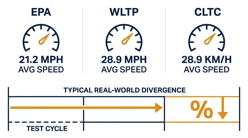 Testing parameters vary significantly by region, reflecting local driving habits and regulatory priorities.