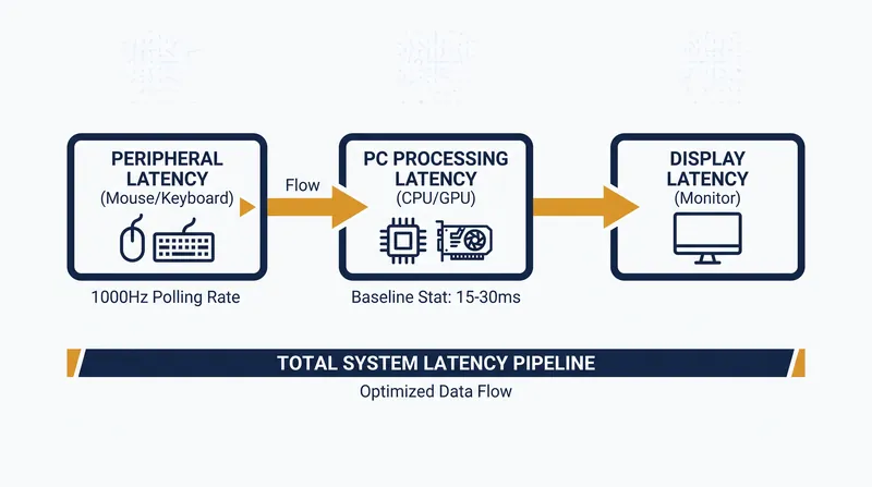The latency pipeline is divided into three distinct phases, each contributing to the total delay.