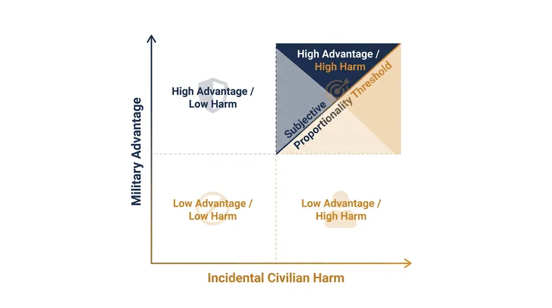 The proportionality principle requires commanders to weigh anticipated military advantage against expected civilian harm.