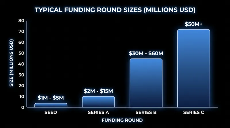 Capital requirements scale exponentially as startups move from product development to market expansion.