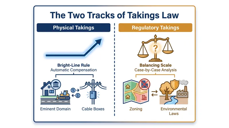 The Supreme Court treats physical occupations and regulatory burdens under entirely different legal frameworks.