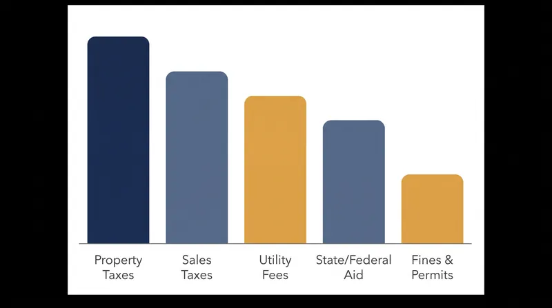 Municipalities rely on a mix of property taxes, sales taxes, and fees to fund the general operating budget.