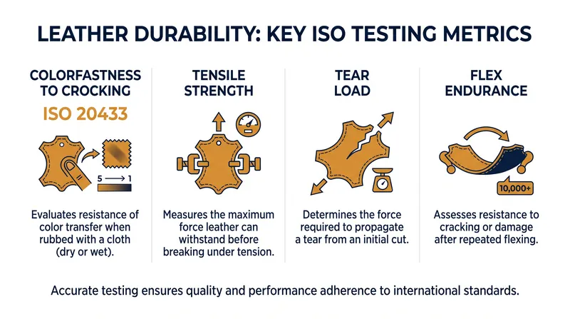Industrial standards like ISO 20433 strictly quantify the durability and performance of leather goods.