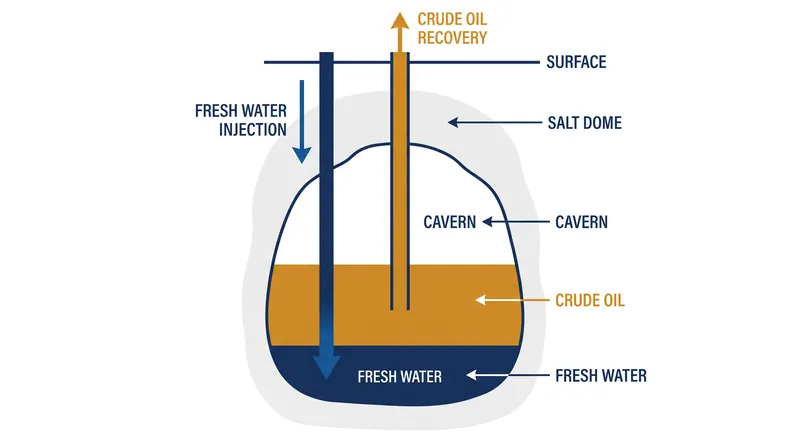 Oil is extracted from the SPR by pumping fresh water into the salt caverns, displacing the crude to the surface.