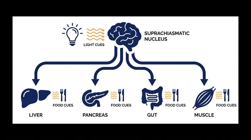 While the brain's master clock is set by light, peripheral clocks in the organs are primarily set by food intake.