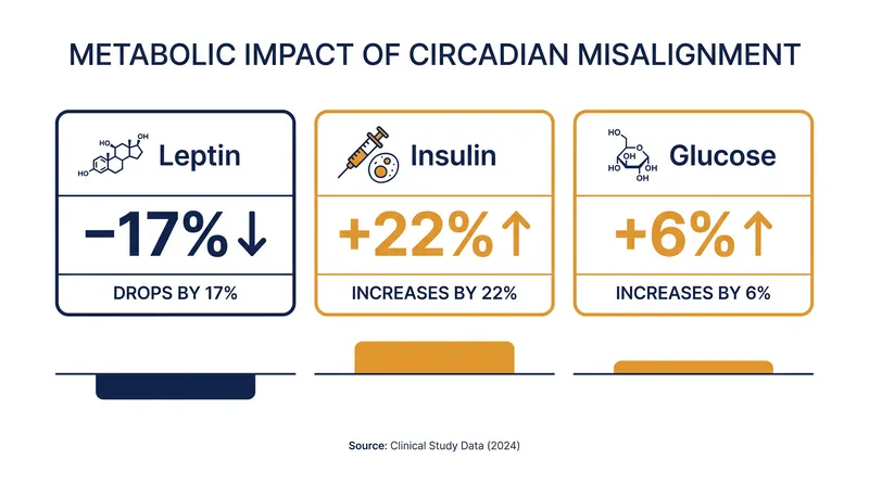 Short-term circadian misalignment significantly impairs metabolic hormone regulation.