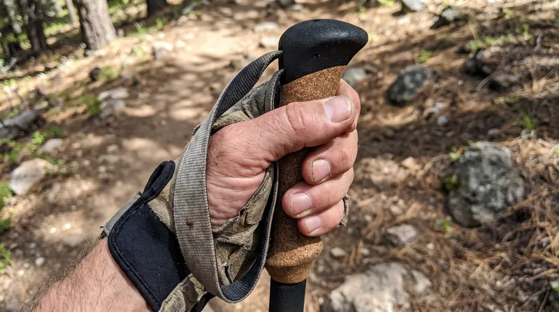 Proper wrist strap technique allows the hiker to apply downward pressure without fatiguing the forearm muscles.