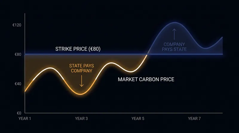 The two-way payment structure of a CCfD ensures revenue certainty for developers while capping state expenditure if carbon markets surge.