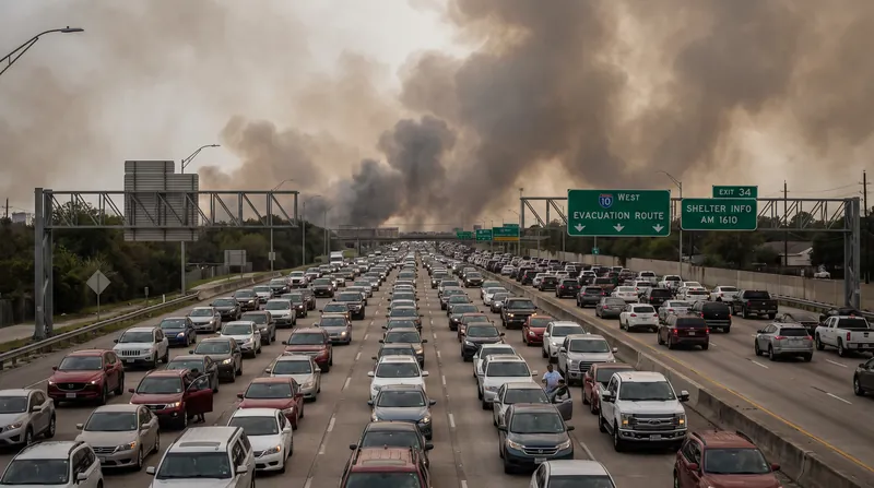 Regional transit corridors reached maximum capacity as 90,000 residents attempted to flee the evacuation zones.