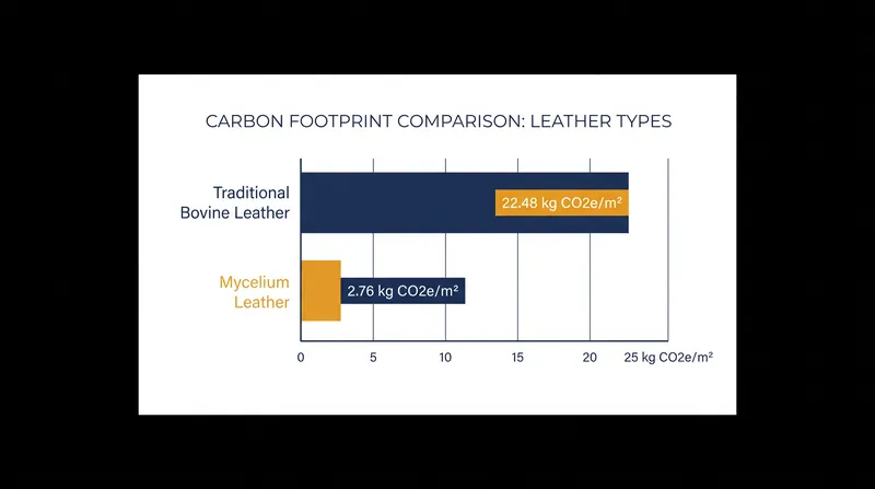 Mycelium leather offers an 87% reduction in carbon emissions compared to traditional bovine leather.