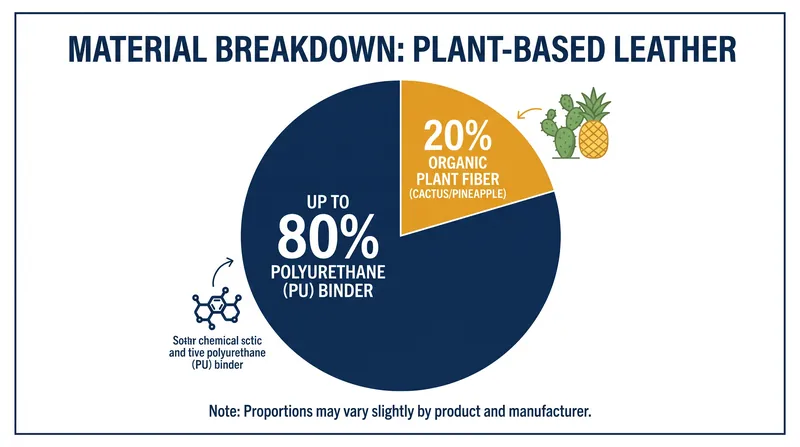 Many plant-based leathers still rely heavily on synthetic polyurethane binders to achieve structural integrity.