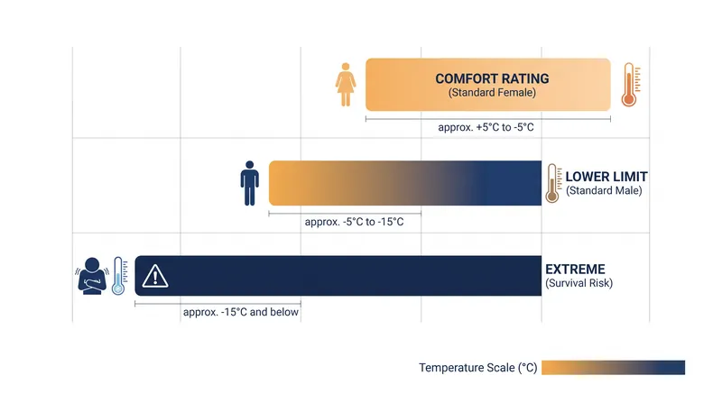 The ISO 23537 standard uses heated mannequins to establish objective temperature ratings.