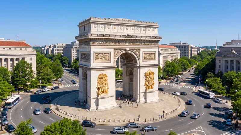 The towering, gilded structure is designed to be one of the tallest monuments in the district.