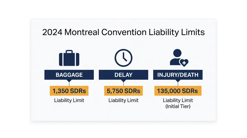The 2024 revised liability limits under the Montreal Convention, measured in Special Drawing Rights (SDRs).
