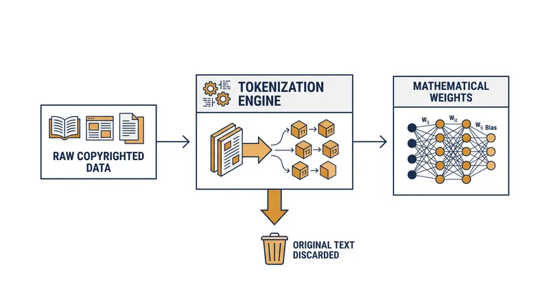 During training, AI models discard the original data files and retain only the mathematical weights representing learned patterns.