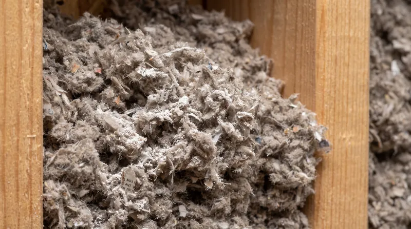Cellulose insulation is made from recycled paper and densely packed to reduce air movement.