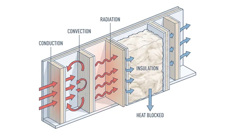 Insulation primarily slows conductive heat transfer, while air sealing stops convective heat loss.