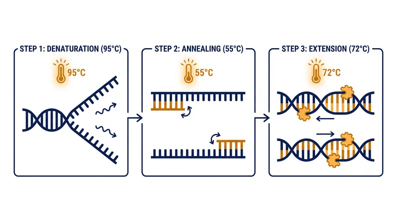 The three core temperature phases of a single PCR cycle.