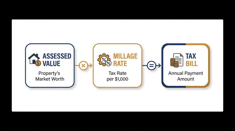 The two moving parts of a property tax bill: the locally assessed value and the municipal millage rate.