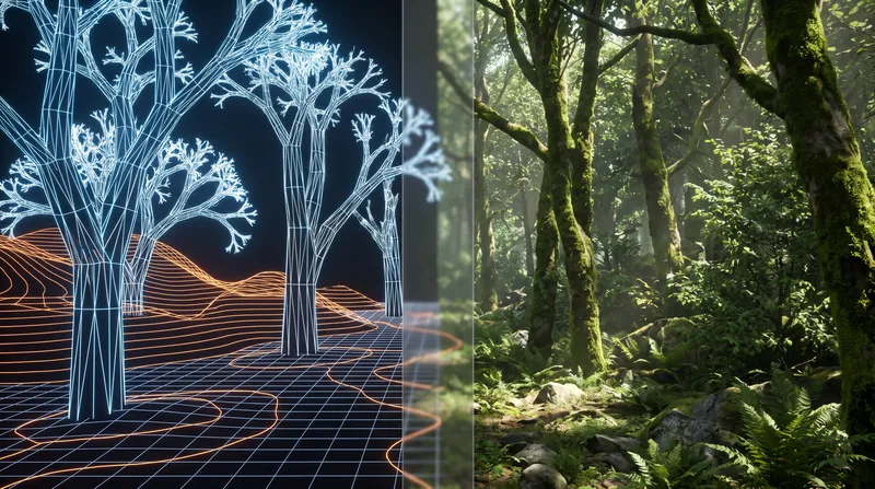 Modern engines layer multiple algorithms, using noise for terrain and fractals for flora.