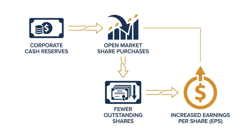 How share repurchases mechanically increase earnings per share without changing underlying net income.