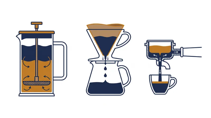 Different brewing methods utilize distinct physical mechanisms to extract soluble compounds from roasted coffee beans.