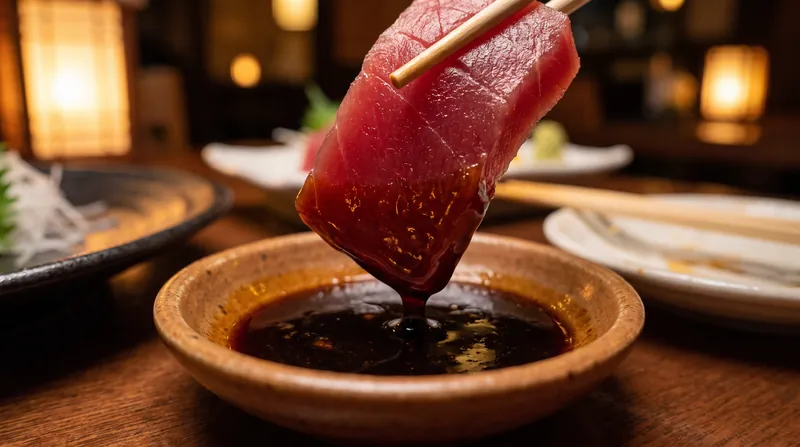 Tamari's high viscosity and intense umami make it the preferred choice for raw applications like sashimi.
