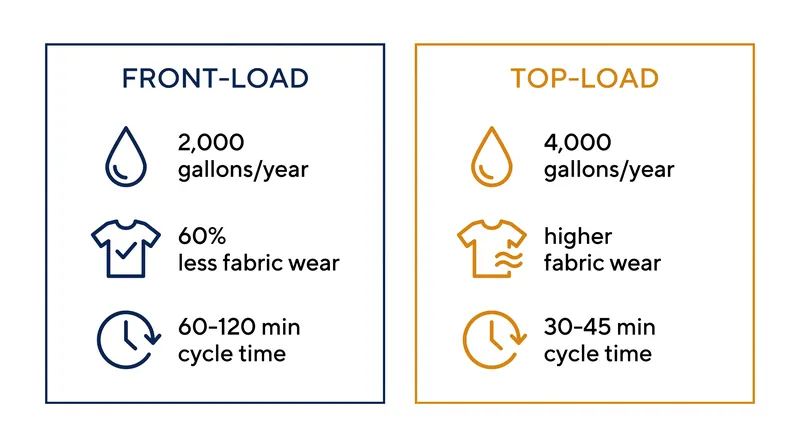 Front-loaders cut annual water use in half and significantly reduce mechanical wear on fabrics.