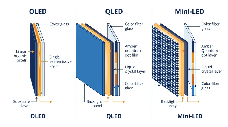 The fundamental difference lies in how each technology generates and filters light.