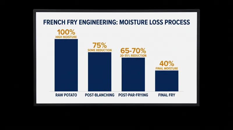 Moisture reduction is critical to achieving a crispy exterior without a greasy interior.