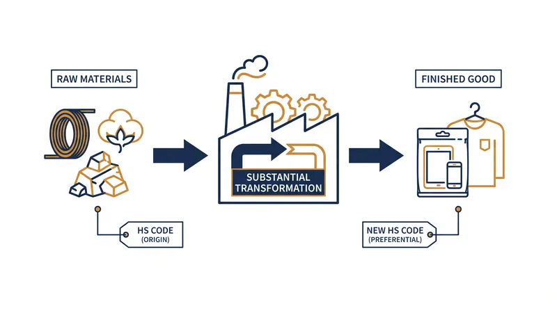 The 'substantial transformation' test is the core mechanism for determining a product's origin.