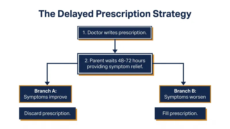 Delayed prescribing provides a safety net while safely reducing unnecessary antibiotic exposure.
