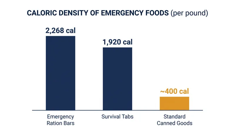 Emergency ration bars provide the highest energy-to-weight ratio for mobile survival kits.