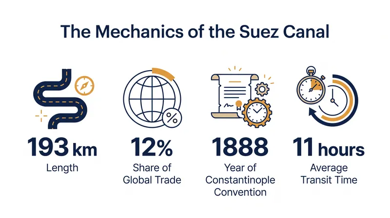 Key operational and historical metrics defining the Suez Canal.
