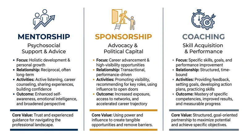 The structural differences between the three primary career development interventions.