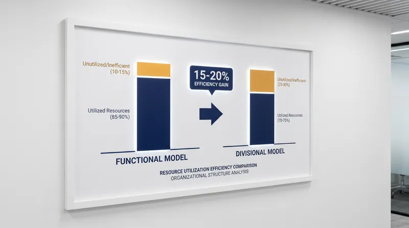 Functional structures pool specialists, yielding significant resource utilization gains.