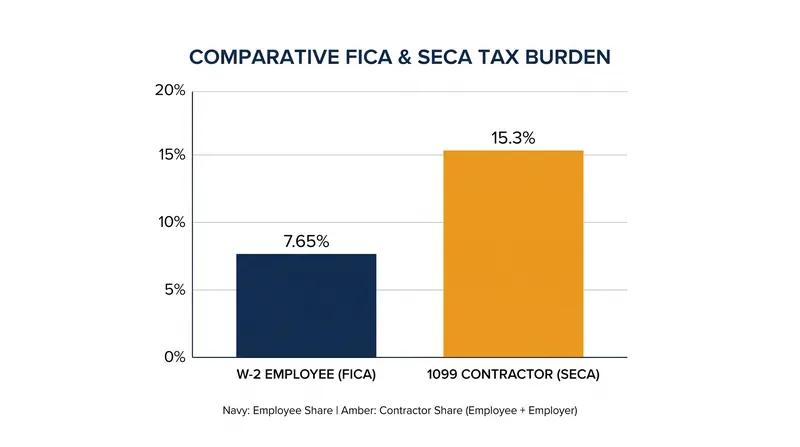 Self-employed individuals are responsible for both the employee and employer portions of payroll taxes.