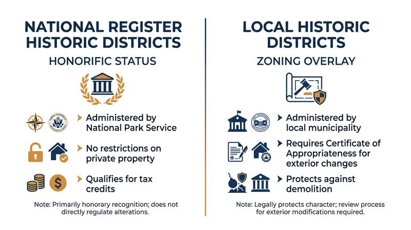 The key differences between federal and local historic designation.