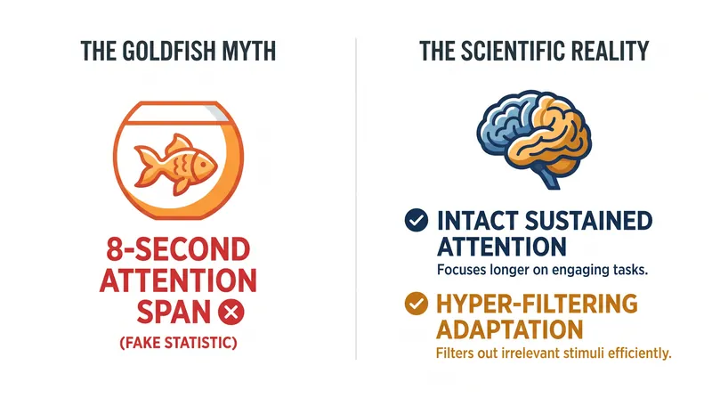 The 8-second attention span statistic is a fabricated myth with no basis in cognitive science.