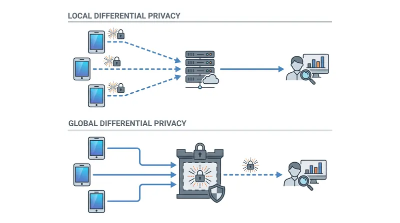 Tech companies often prefer local differential privacy, which perturbs data before it ever leaves the user's device.