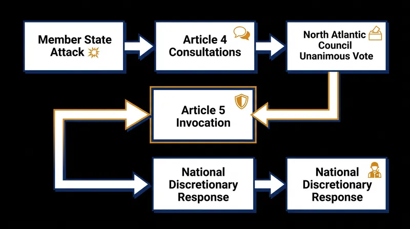 The political and legal process required to invoke collective defense under the North Atlantic Treaty.