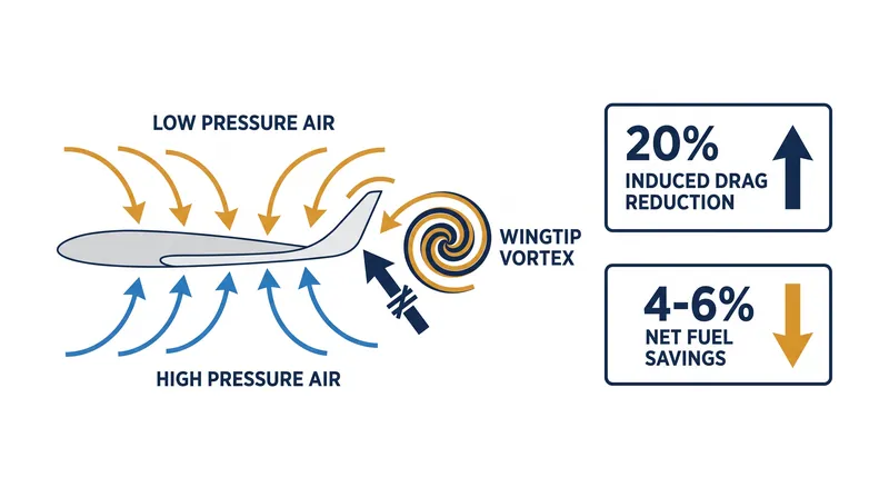 Winglets act as a physical barrier, preventing high-pressure air beneath the wing from curling upward and forming energy-sapping vortices.