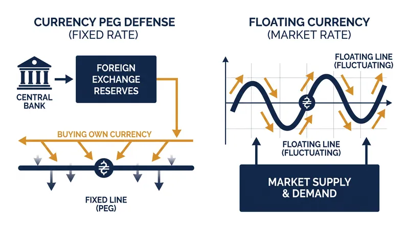 Defending a fixed exchange rate requires a central bank to actively buy and sell its own currency using foreign reserves.