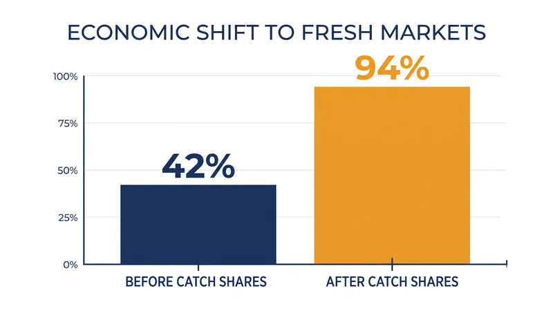 By eliminating seasonal gluts, property rights allow fishermen to supply high-value fresh markets rather than freezing their catch.