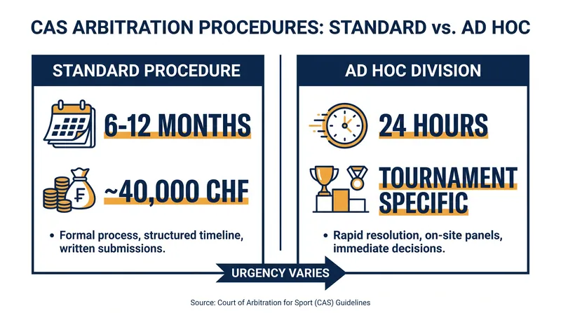 The Court of Arbitration for Sport operates two distinct timelines depending on the urgency of the sporting calendar.